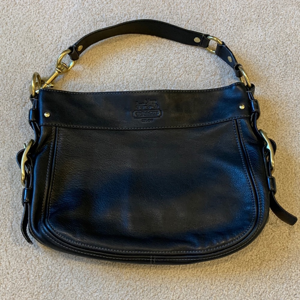 Coach Black Leather Purse with Brass Metal Accents (like-new)